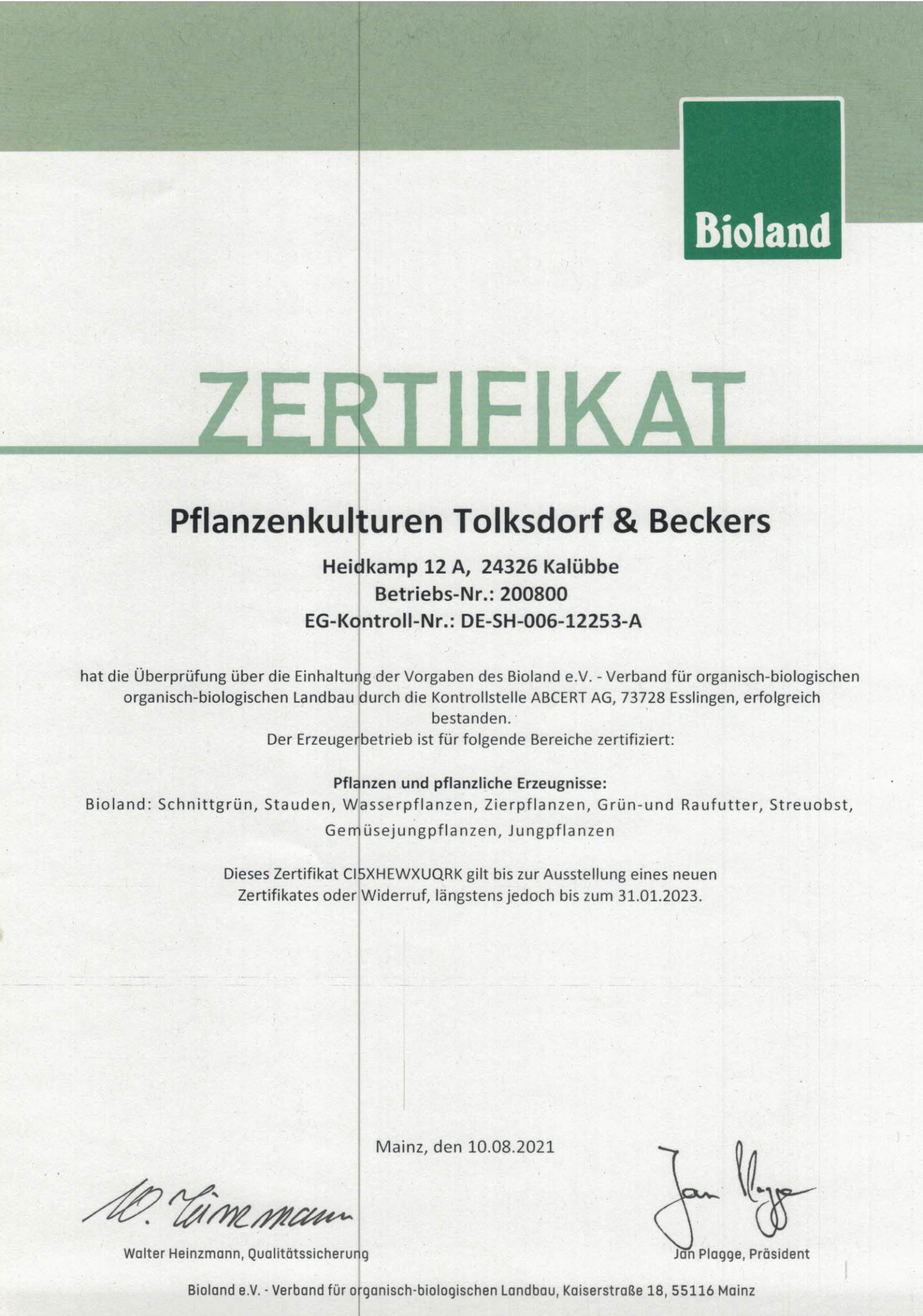 Bio-Zertifikat